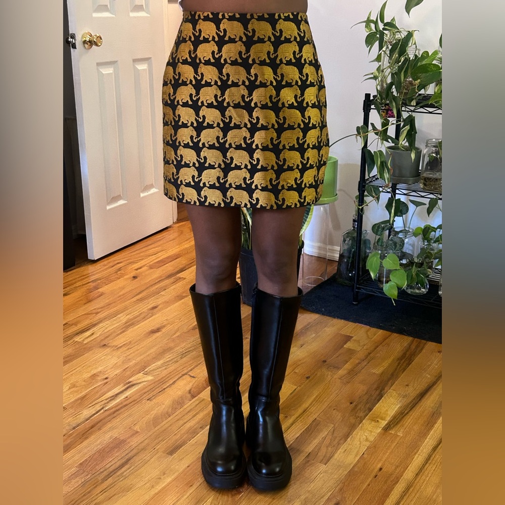 Gold elephant print mini skirt